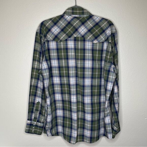 Wrangler Wrancher Green Blue Plaid Pearl Snap Long Sleeve Western Shirt Men XL - Picture 5 of 11